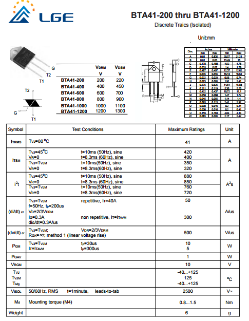 Bta41 600b характеристики схема подключения